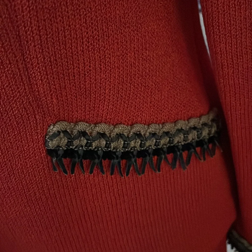St. John Collection Red Skirt Suit with Black Trim - Picture 6 of 9